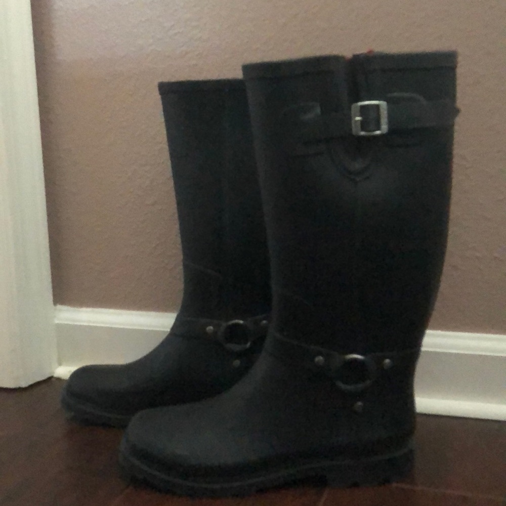 Black high top rain boots